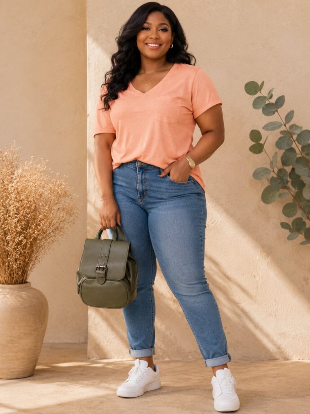 Classic Olive Green Leather Backpack